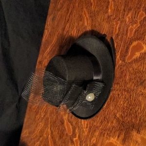 Curtain Call Costumes Black Mini Bowler Hat Headband Tulle Pearl Feather Accents
